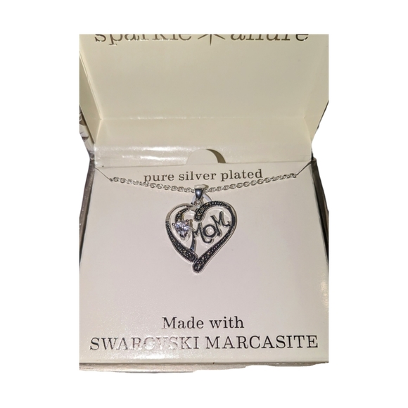 Sparkle Allure Swarovski Marcasite Mom Silver Plated Pendant Necklace - Picture 3 of 4